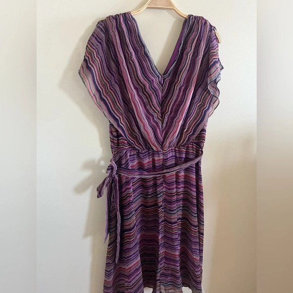 Maison Tara Purple Striped Multi Midi Dress Sz 12 Classic Spring Easter Dress - Picture 1 of 13